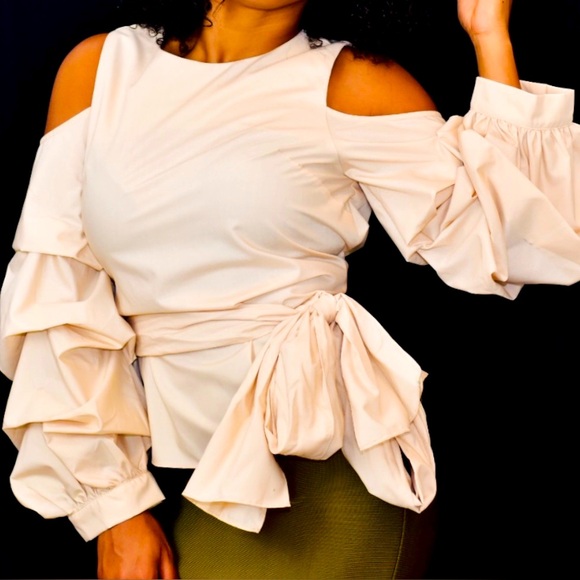 The Clothing Company Cream Ruffle Sleeve Blouse - Picture 1 of 6